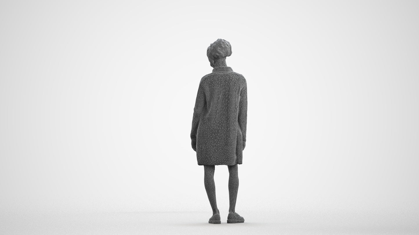 realistic 3D people woman casual standing, render-ready for V-Ray and Corona, FBX OBJ, wireframe front view