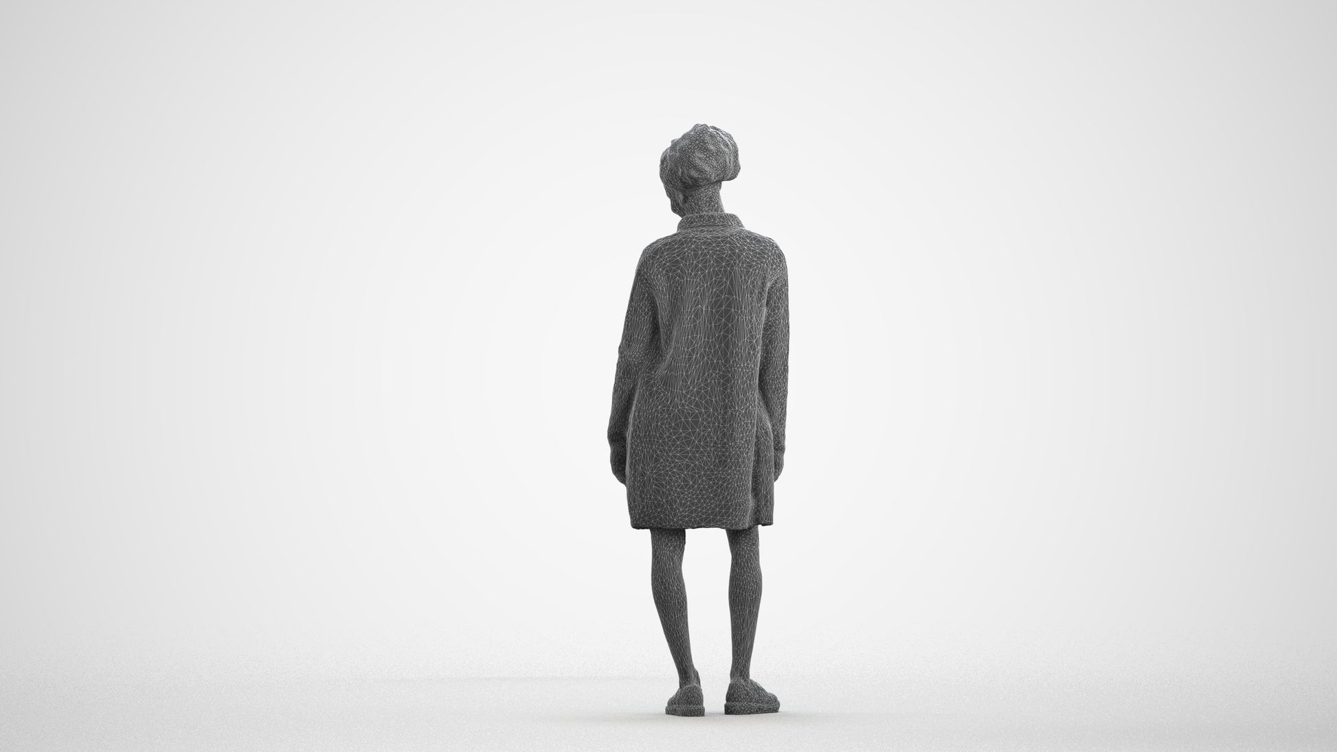 realistic 3D people woman casual standing, render-ready for V-Ray and Corona, FBX OBJ, wireframe front view