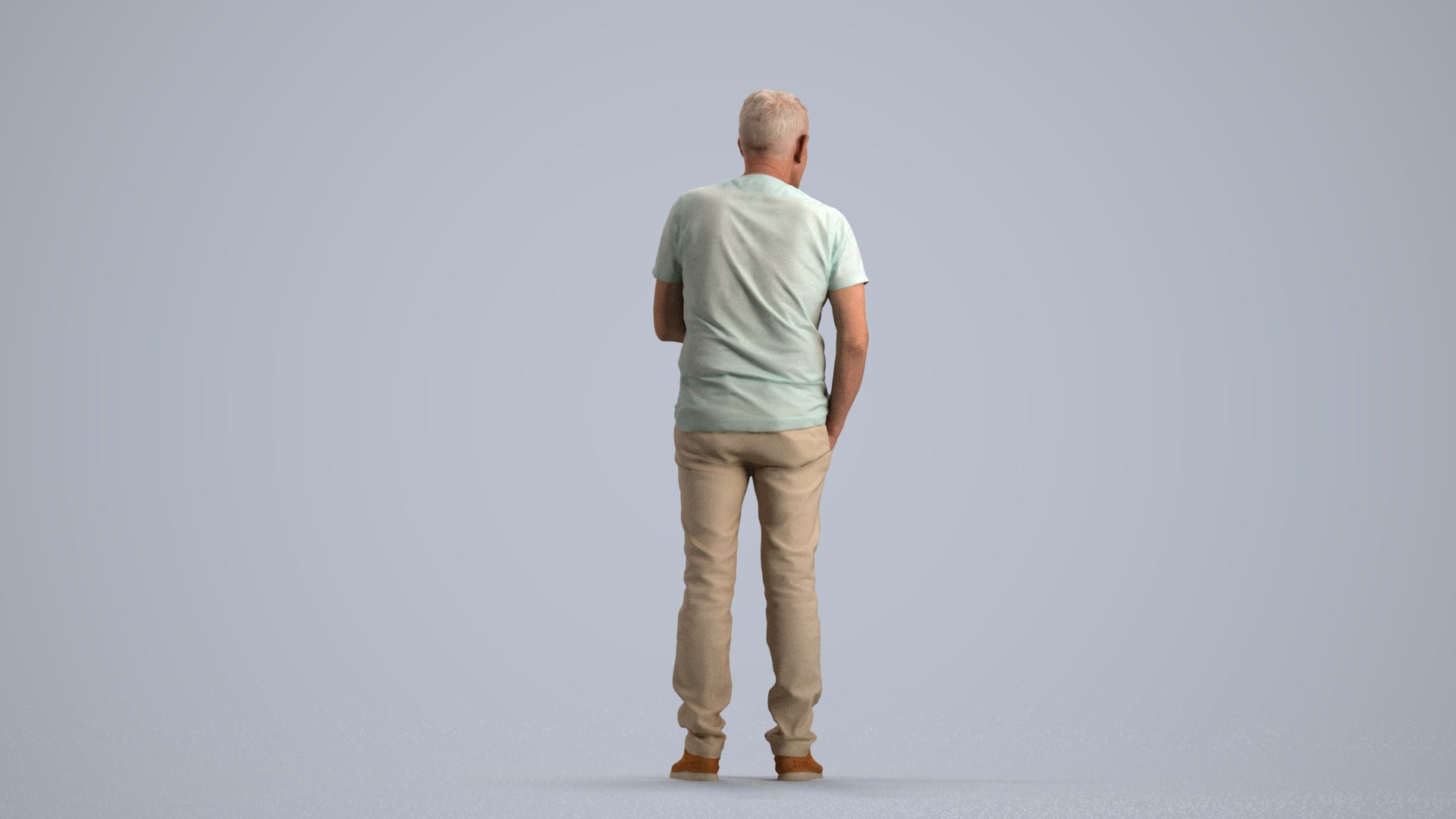 3D human model senior man casual standing, photogrammetry scanned person for archviz, front view render