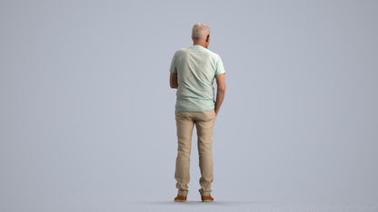 3D human model senior man casual standing, photogrammetry scanned person for archviz, front view render