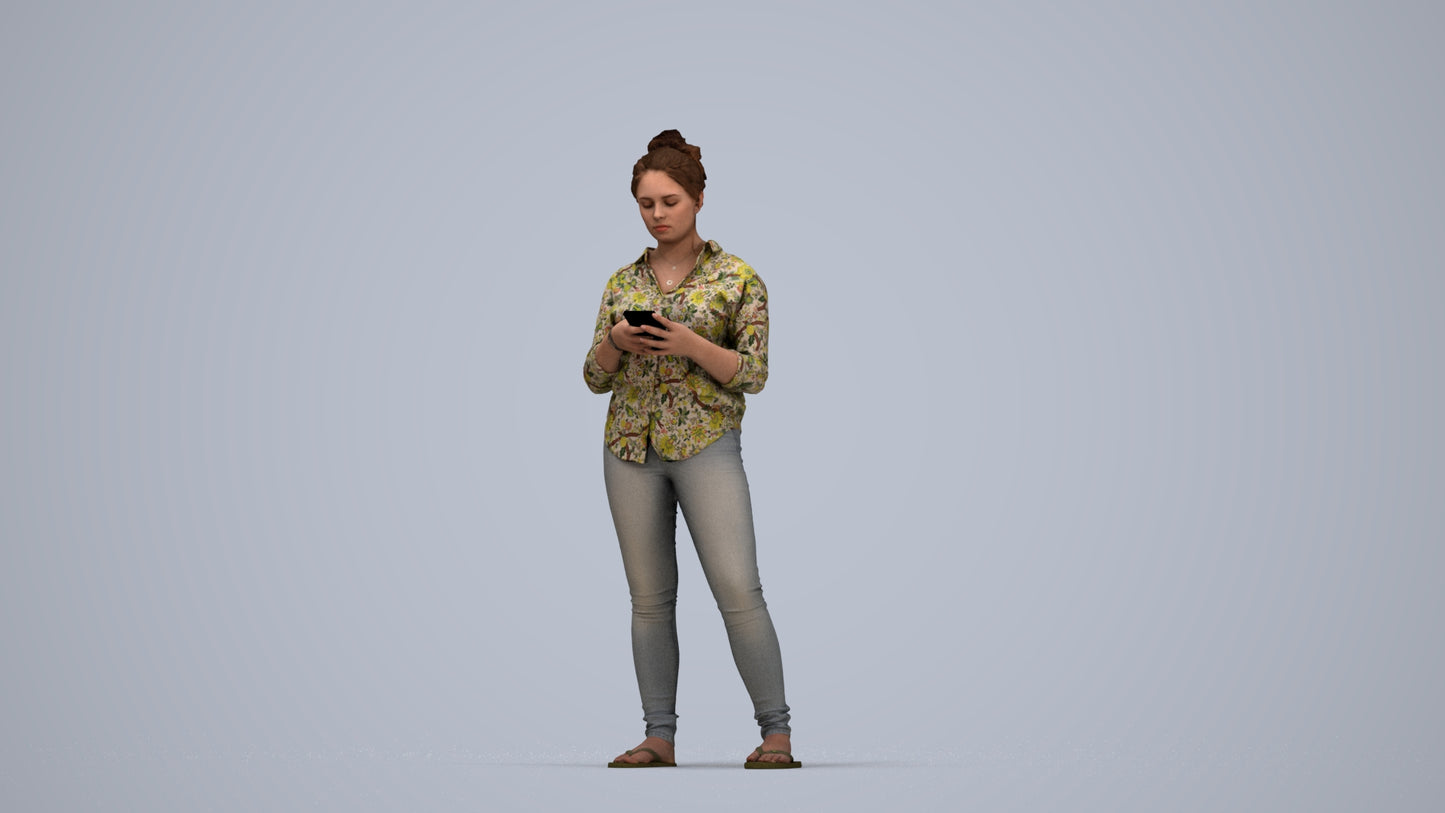 3D scanned woman standing casual, photorealistic archviz people for Enscape and SketchUp, top-down view render
