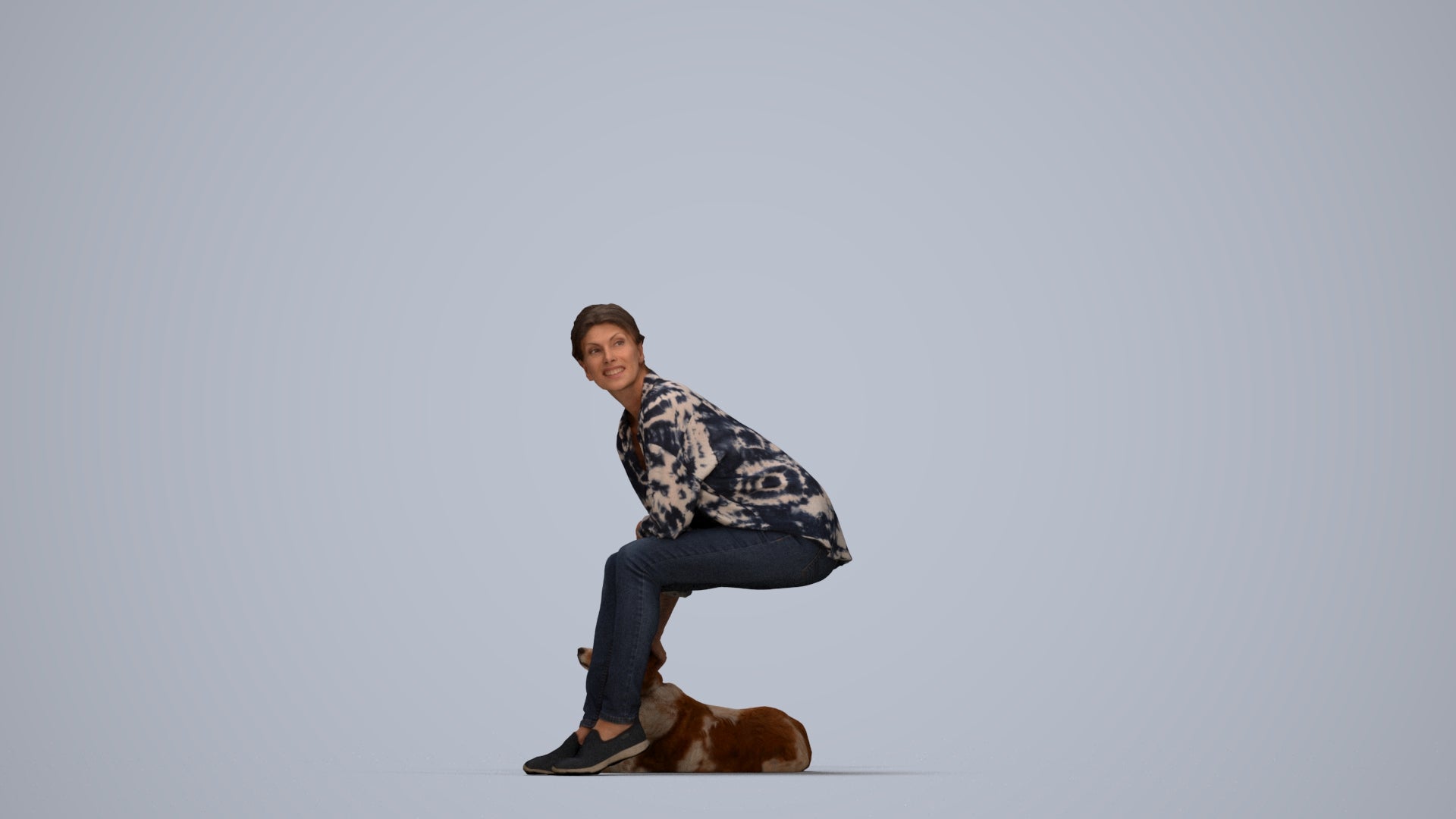 3D people model man casual sitting, scanned human for 3ds Max rendering, top-down view render