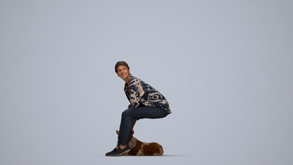 3D people model man casual sitting, scanned human for 3ds Max rendering, top-down view render