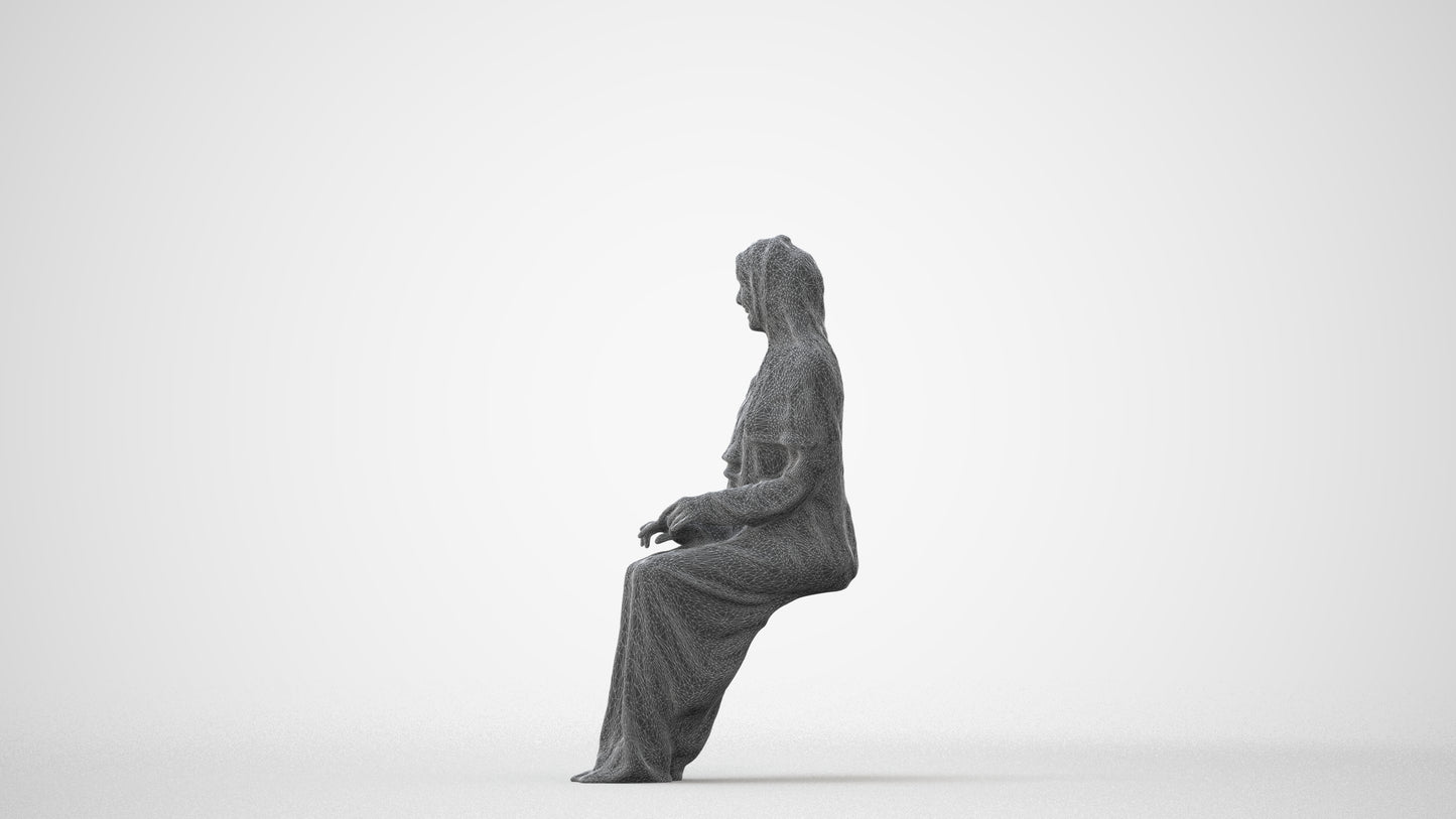 realistic 3D human woman sitting, archviz people FBX OBJ for Blender, square thumbnail
