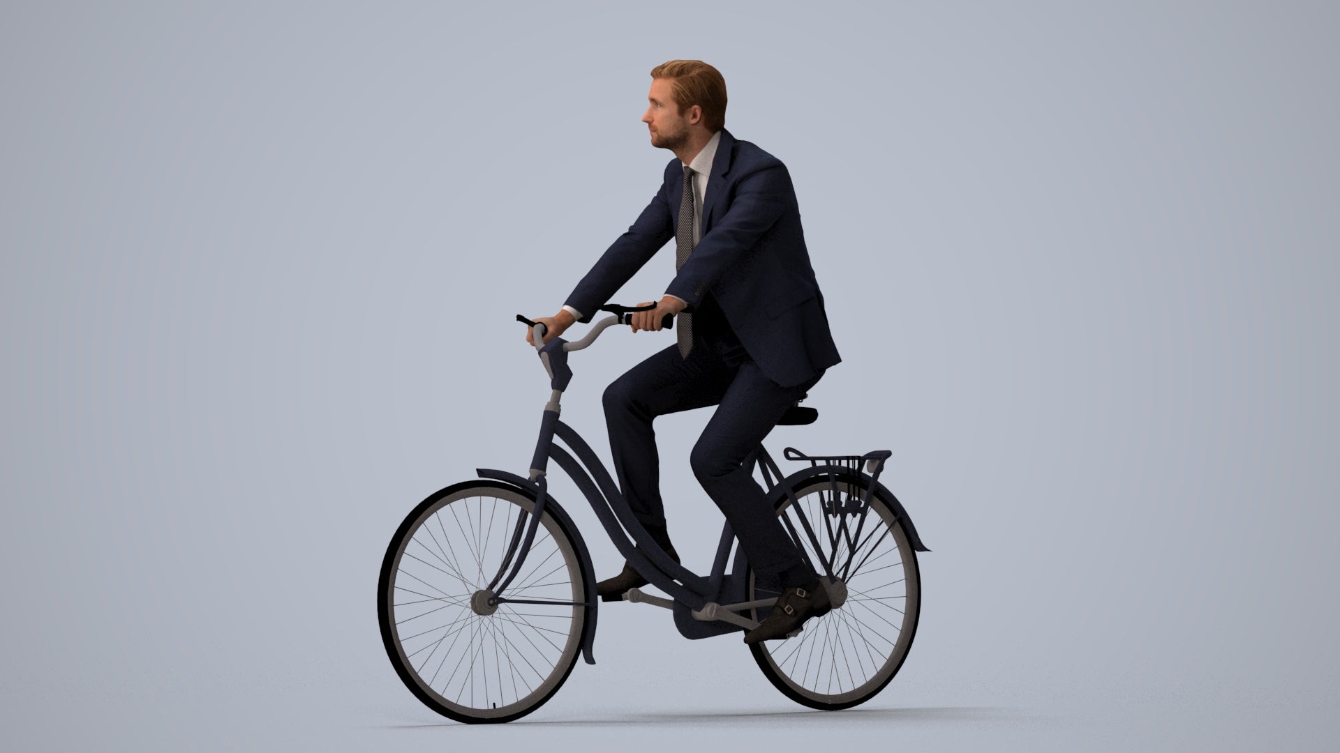 scanned 3D man business cycling, photogrammetry people for Enscape and V-Ray, three-quarter view render