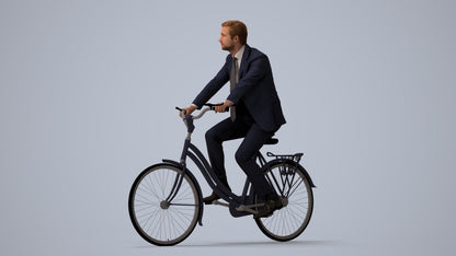 scanned 3D man business cycling, photogrammetry people for Enscape and V-Ray, three-quarter view render