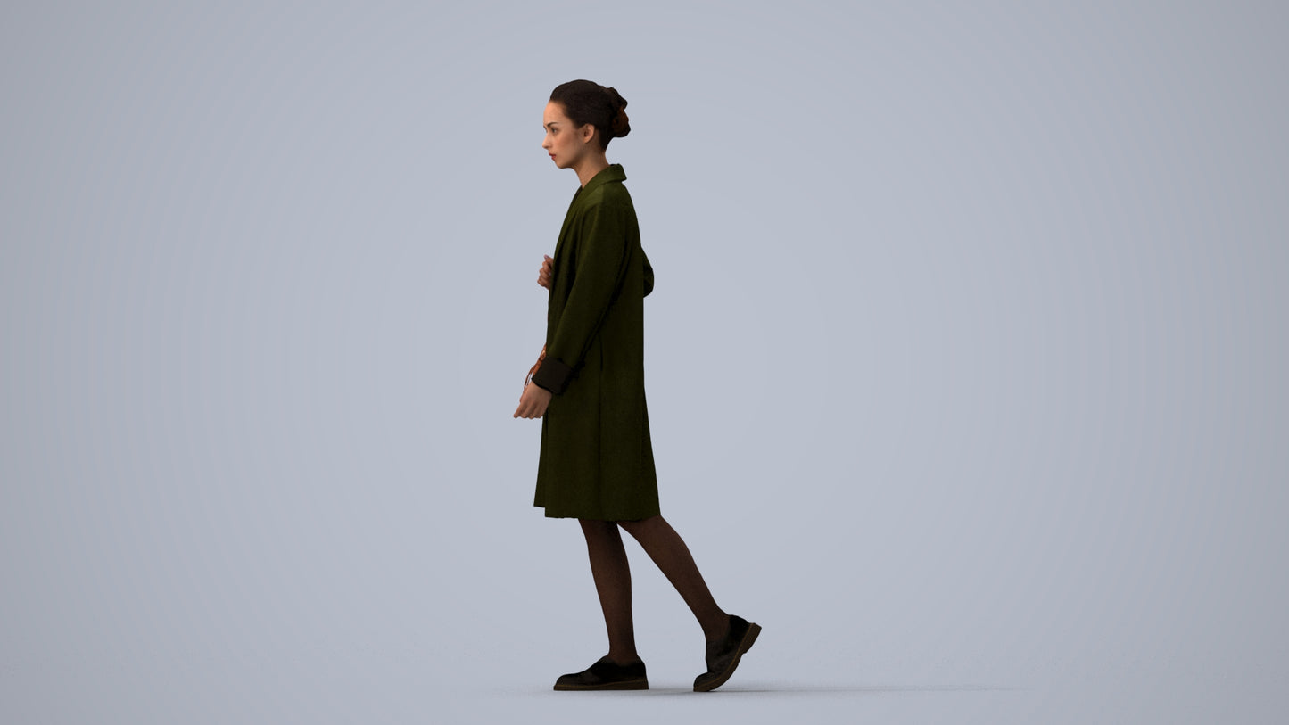 3D people model woman casual walking, scanned human for 3ds Max rendering, three-quarter view render