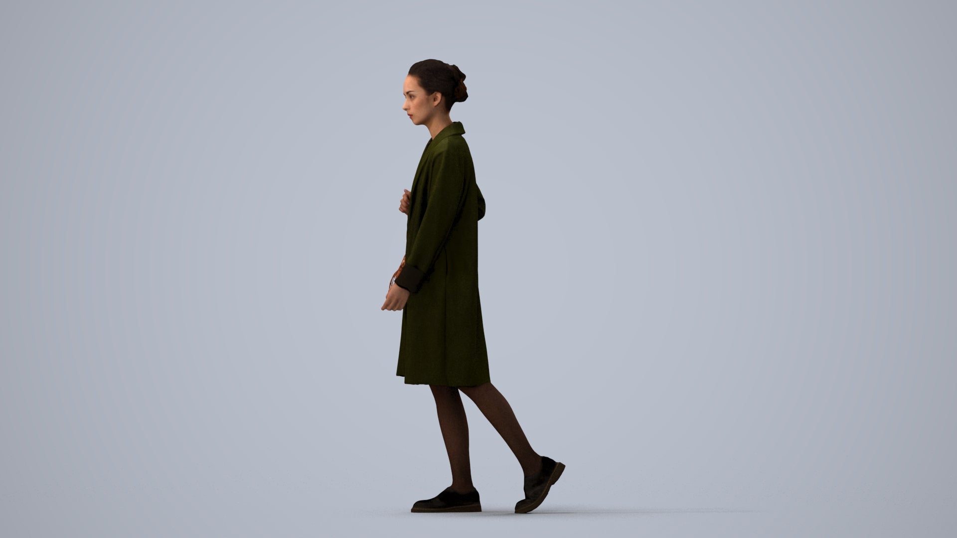 3D people model woman casual walking, scanned human for 3ds Max rendering, three-quarter view render