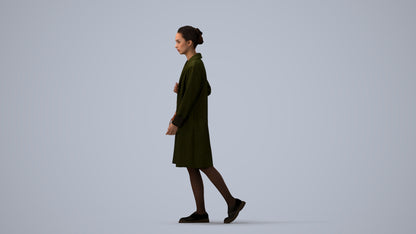 3D people model woman casual walking, scanned human for 3ds Max rendering, three-quarter view render