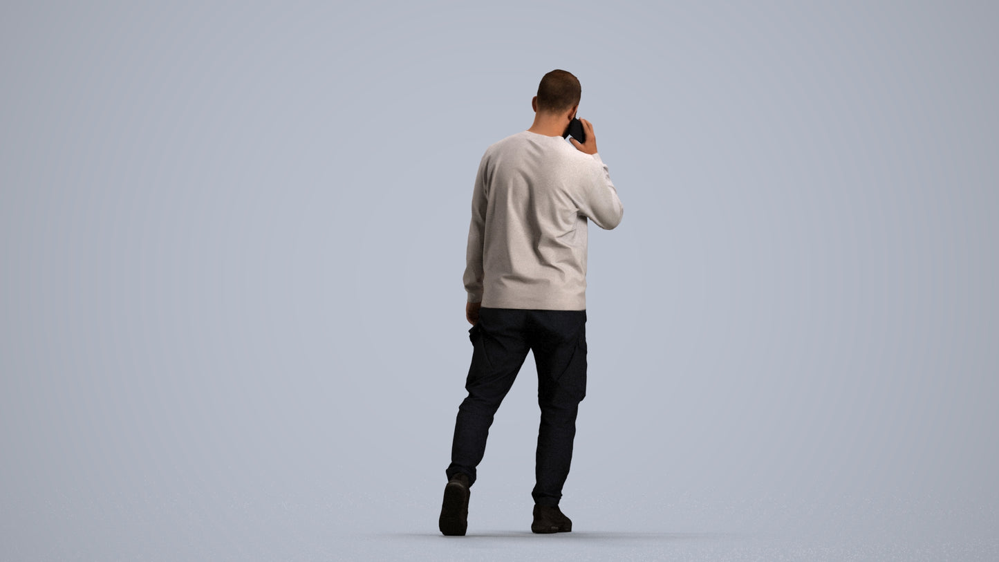 3D scanned man walking casual, photorealistic archviz people for Enscape and SketchUp, front view render