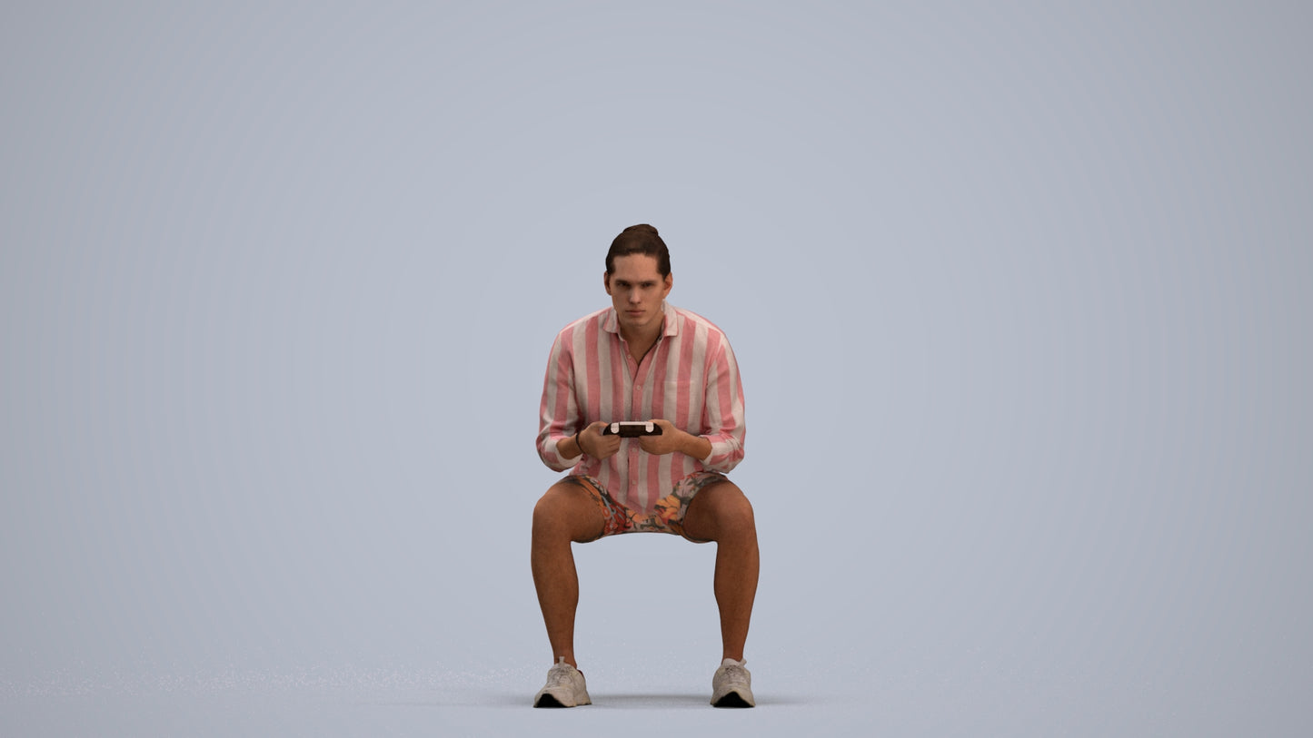 photogrammetry 3D man casual sitting, realistic human model archviz FBX, standing pose render