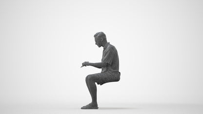 3D human model man casual sitting, photogrammetry scanned person for archviz, square thumbnail