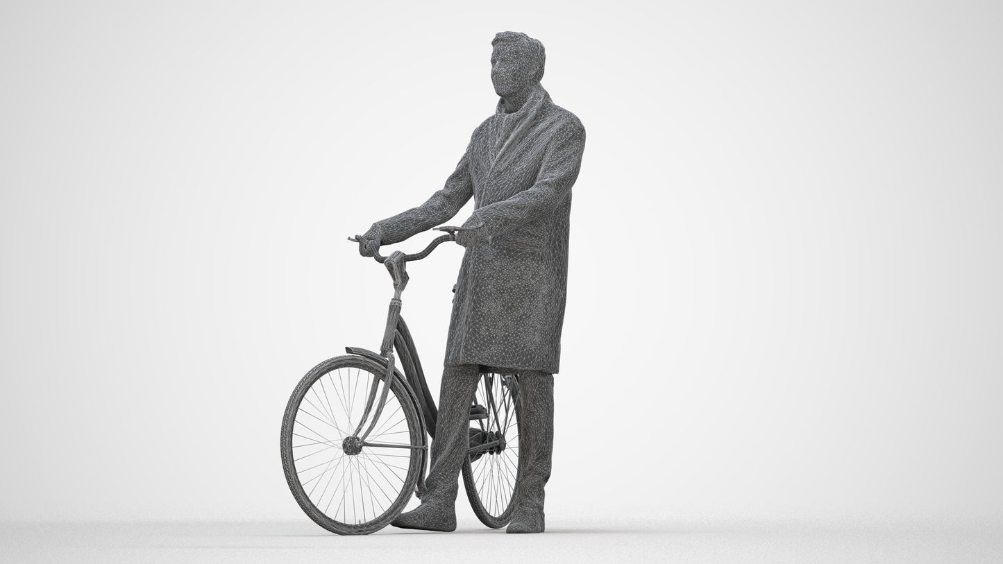 photogrammetry 3D man cycling, realistic human model archviz FBX, wireframe back view