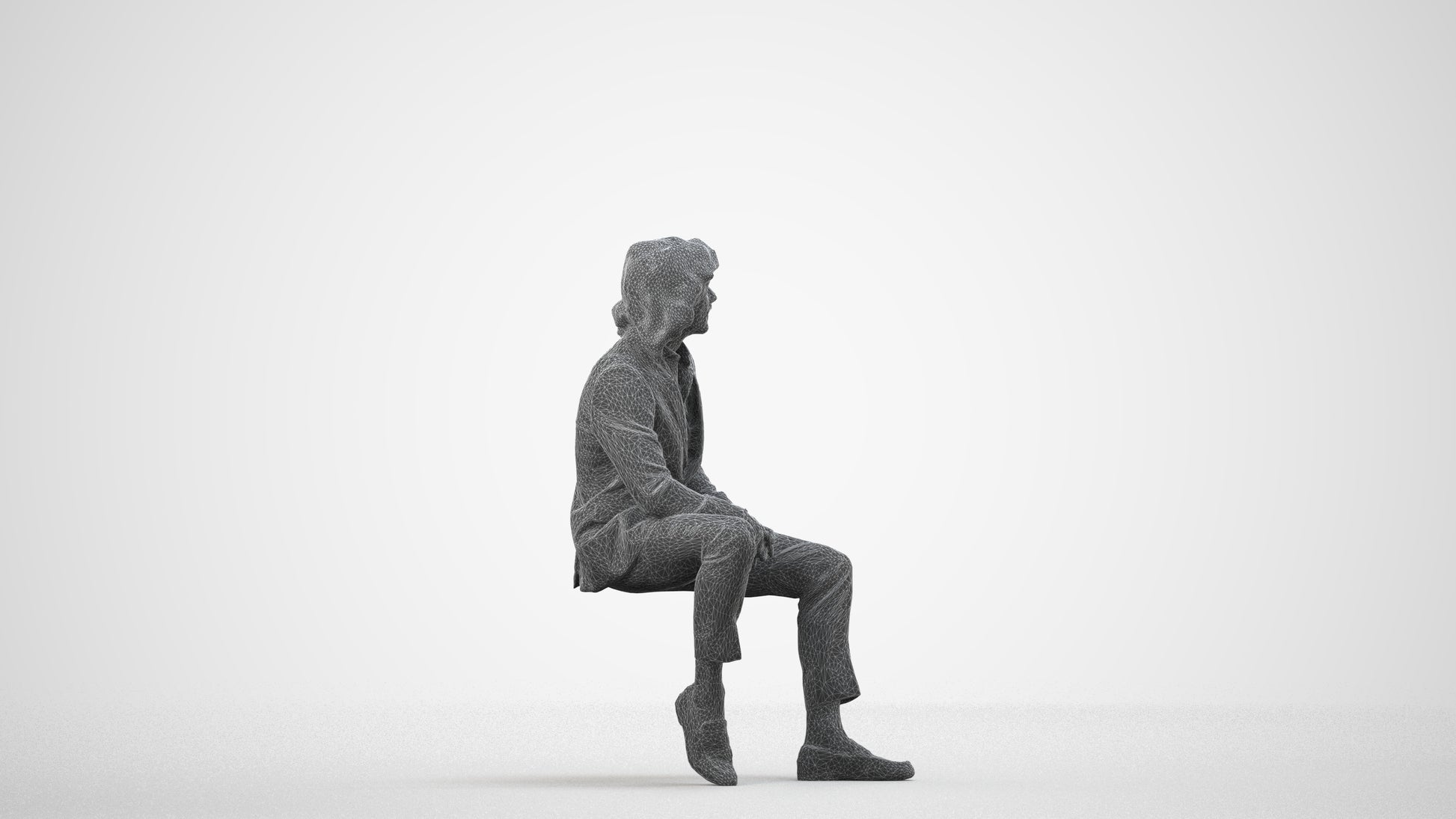 realistic 3D human man business, archviz people FBX OBJ for Blender, wireframe side view