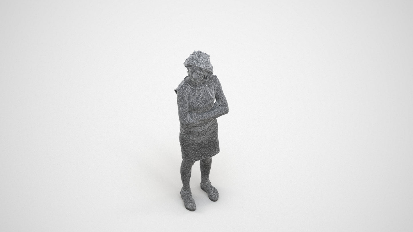 scanned 3D woman business standing, photogrammetry people for Enscape and V-Ray, wireframe three-quarter view