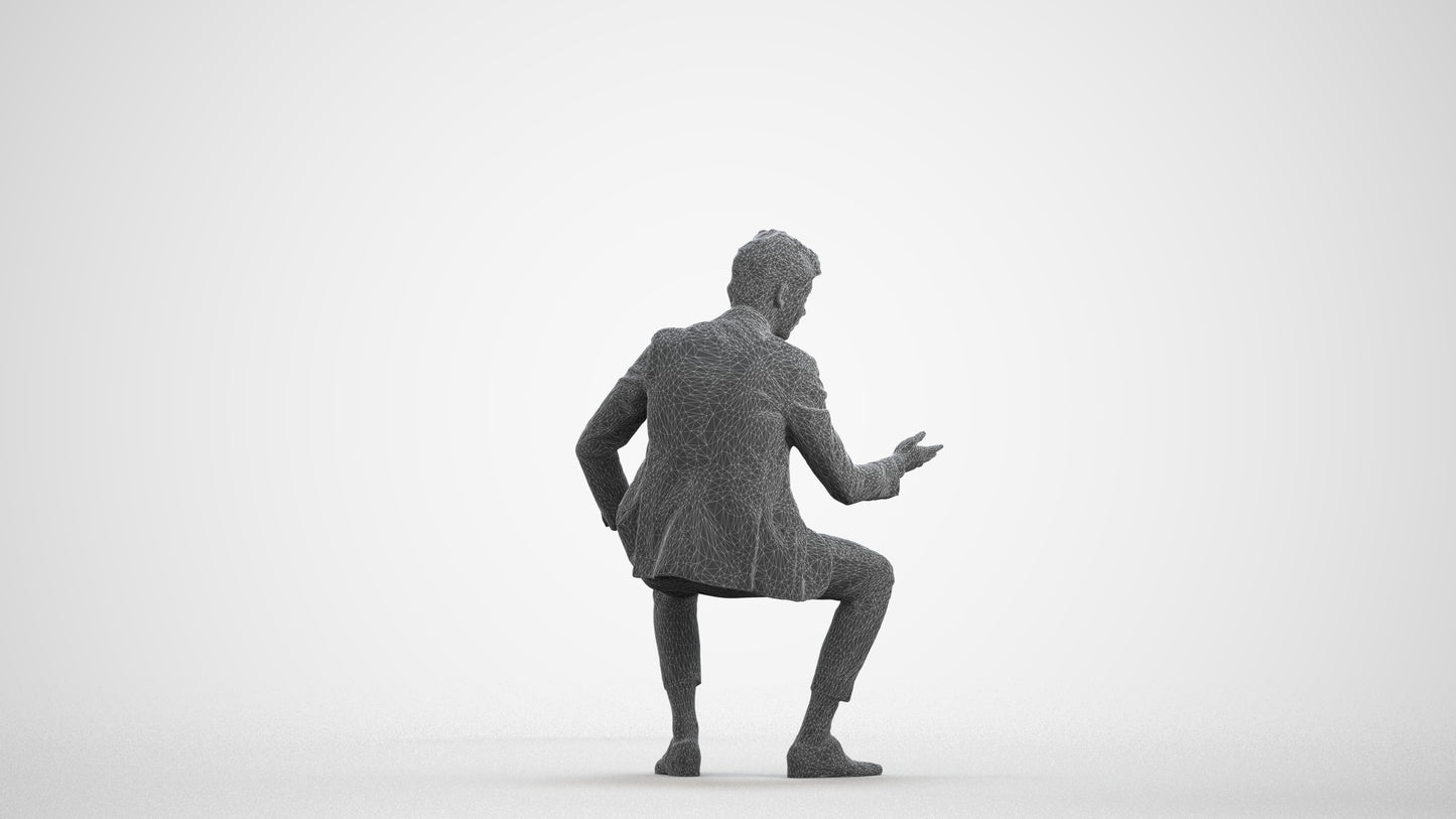 3D human model man business, photogrammetry scanned person for archviz, wireframe front view