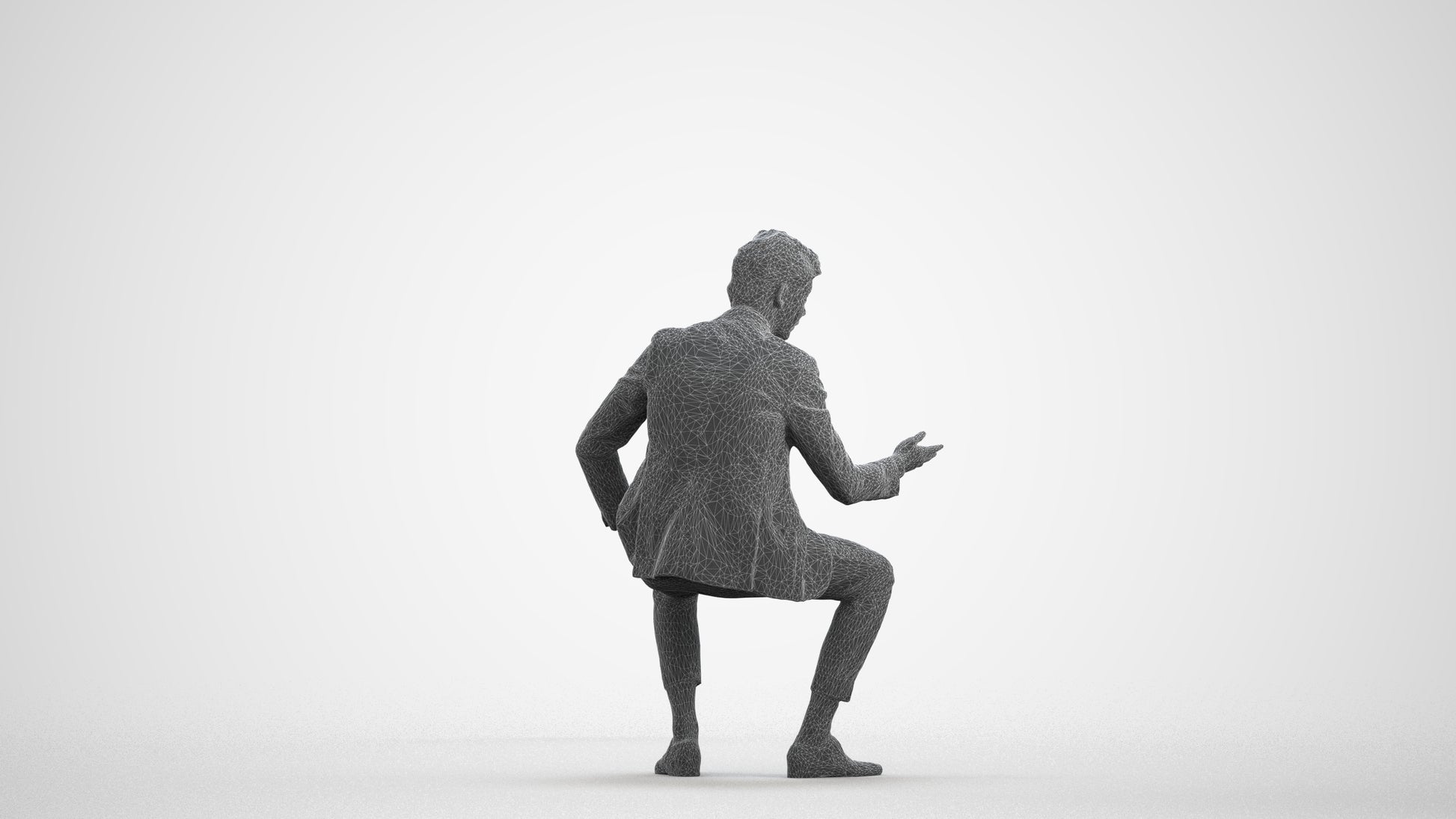3D human model man business, photogrammetry scanned person for archviz, wireframe front view