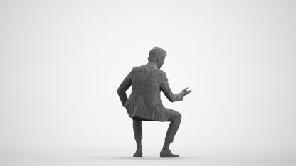 3D human model man business, photogrammetry scanned person for archviz, wireframe front view