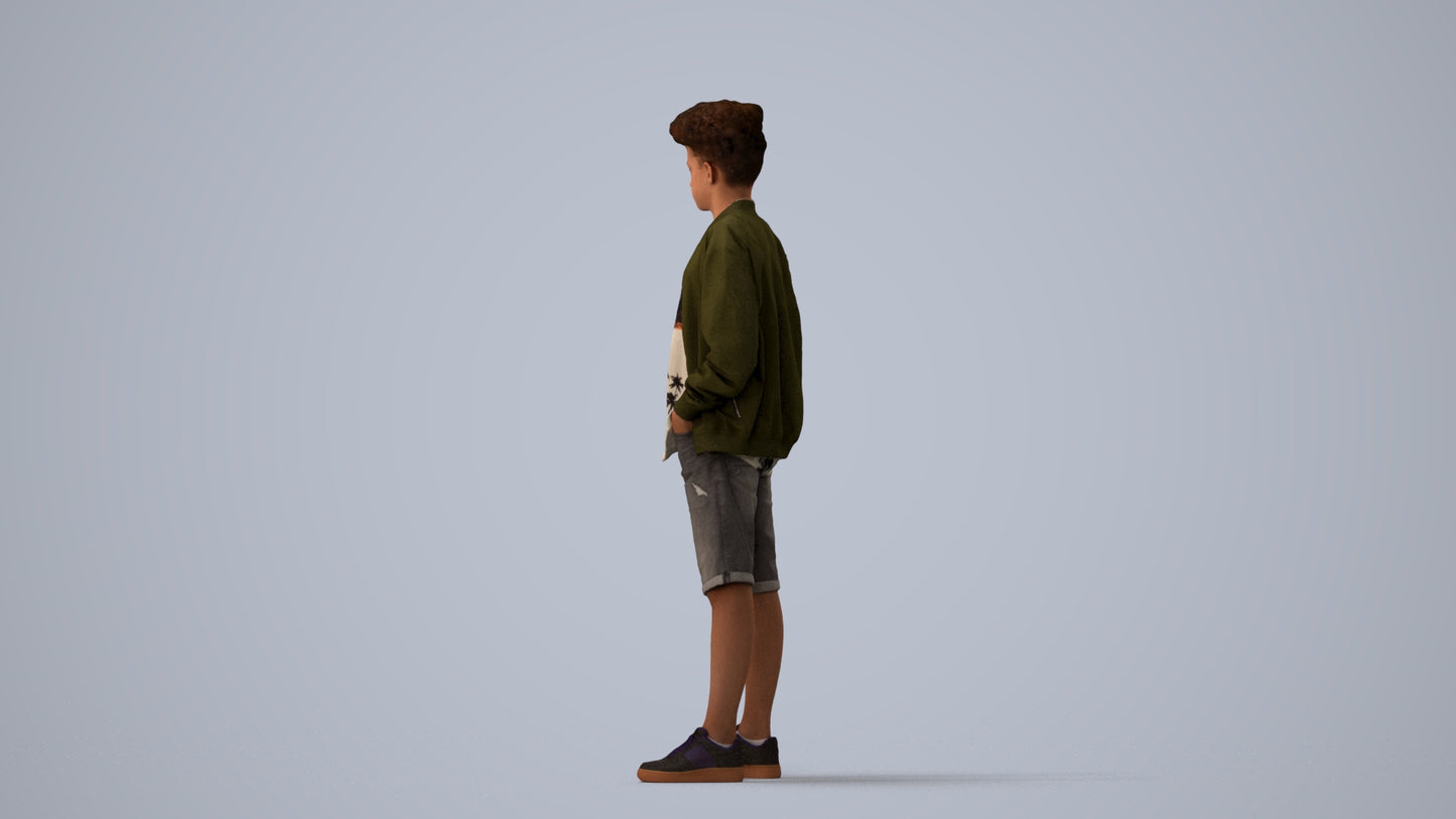 scanned 3D boy casual kids, photogrammetry people for Enscape and V-Ray, three-quarter view render
