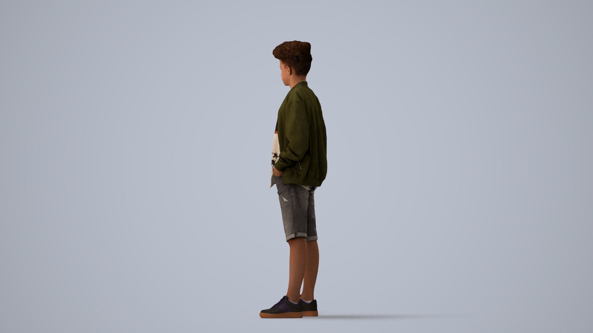 scanned 3D boy casual kids, photogrammetry people for Enscape and V-Ray, three-quarter view render