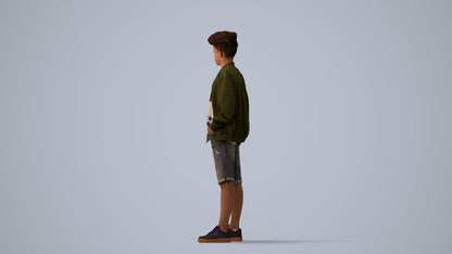 scanned 3D boy casual kids, photogrammetry people for Enscape and V-Ray, three-quarter view render