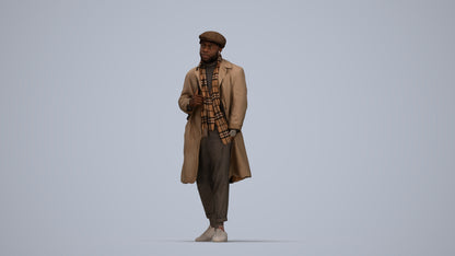 3D human model man casual walking, photogrammetry scanned person for archviz, top-down view render