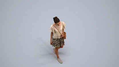 realistic 3D woman casual walking, scanned archviz people for Blender and 3ds Max, back view render