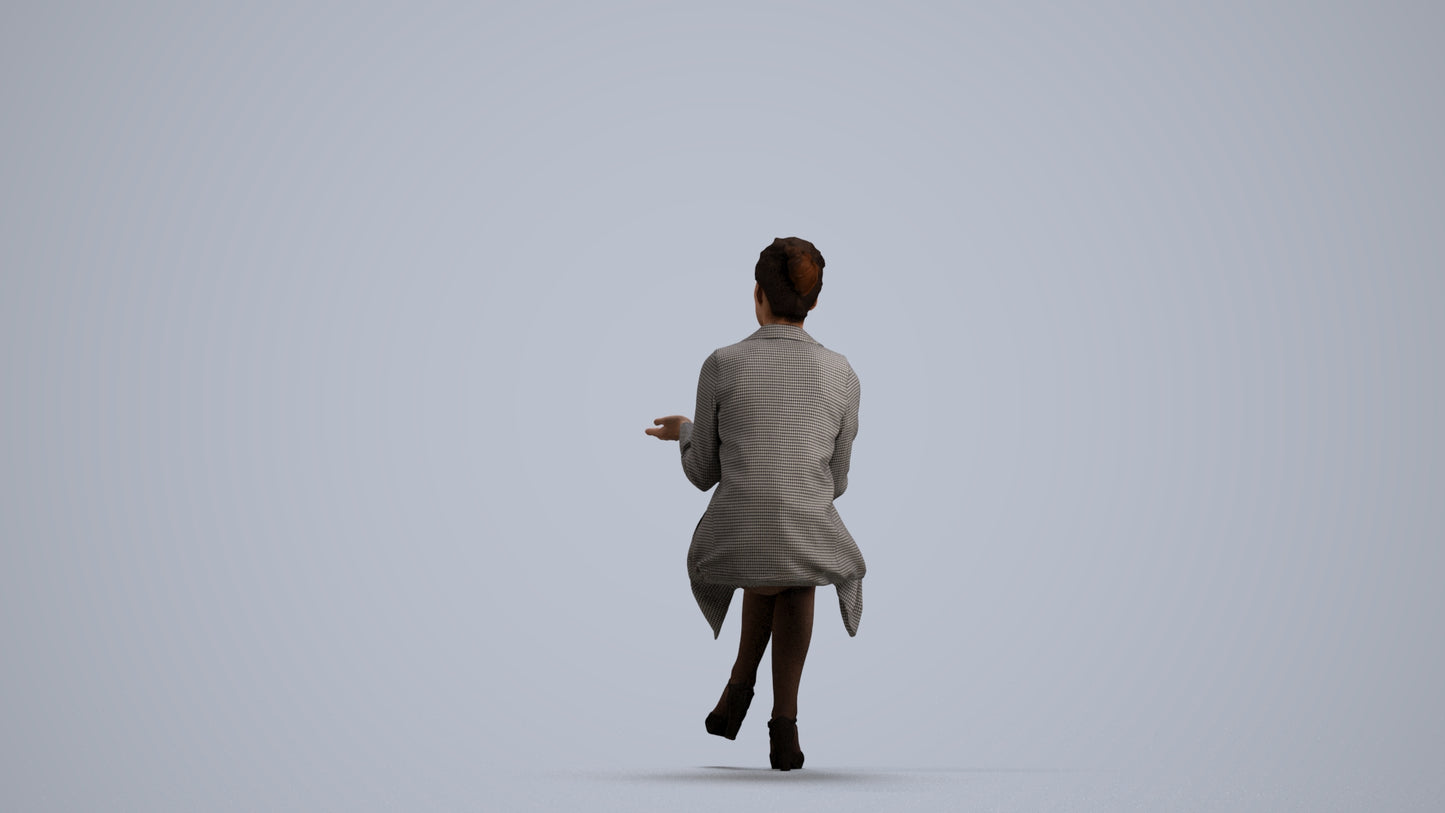 realistic 3D woman business sitting, scanned archviz people for Blender and 3ds Max, front view render