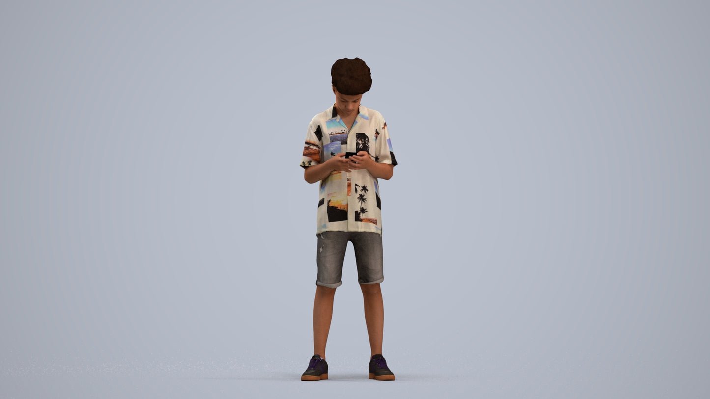 realistic 3D human boy casual kids, archviz people FBX OBJ for Blender, standing pose render