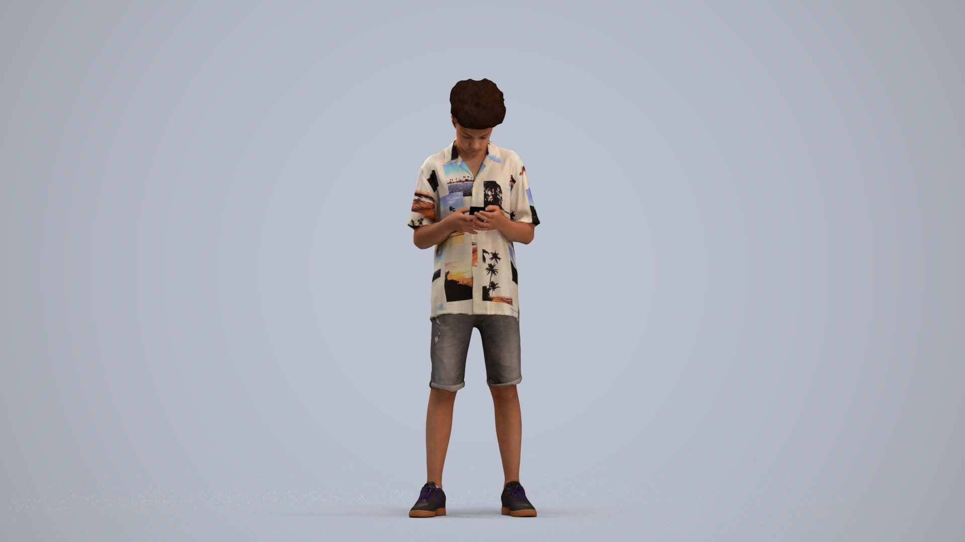 realistic 3D human boy casual kids, archviz people FBX OBJ for Blender, standing pose render