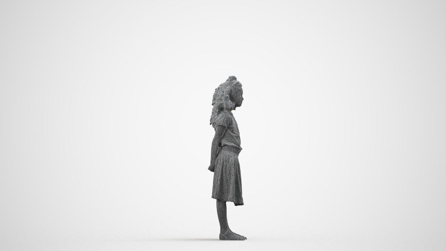 photogrammetry 3D girl casual kids, realistic human model archviz FBX, wireframe side view