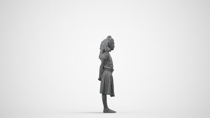 photogrammetry 3D girl casual kids, realistic human model archviz FBX, wireframe side view