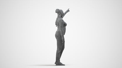3D scanned woman standing casual, photorealistic archviz people for Enscape and SketchUp, wireframe side view