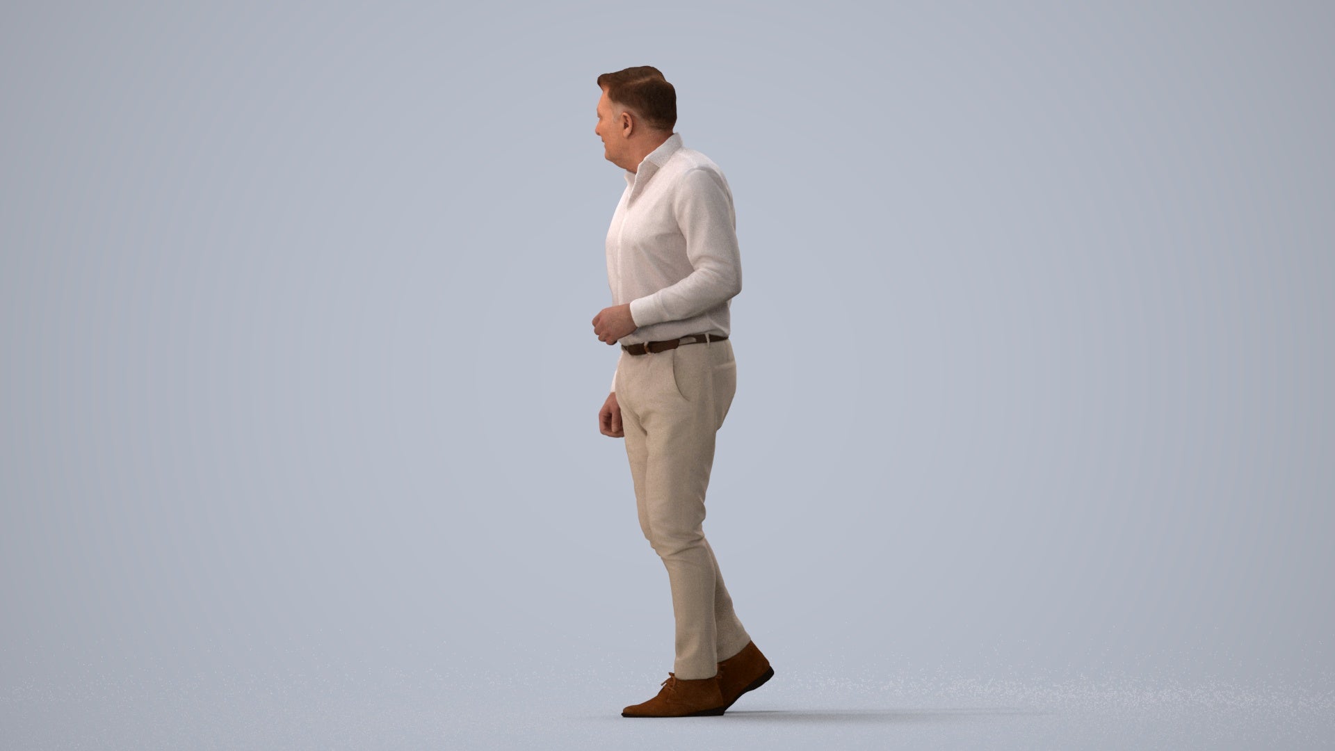realistic 3D human man casual walking, archviz people FBX OBJ for Blender, three-quarter view render