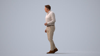 realistic 3D human man casual walking, archviz people FBX OBJ for Blender, three-quarter view render