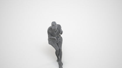 3D people model woman casual sitting, scanned human for 3ds Max rendering, wireframe three-quarter view