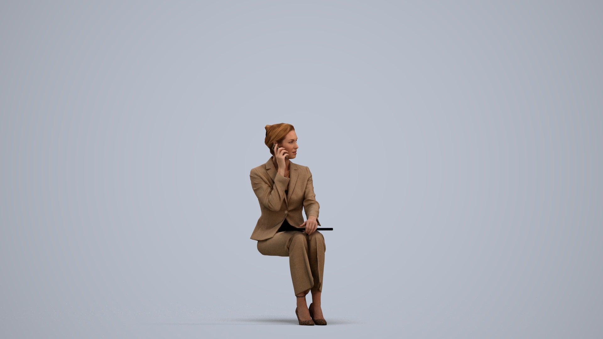3D human model woman casual mix, photogrammetry scanned person for archviz, standing pose render