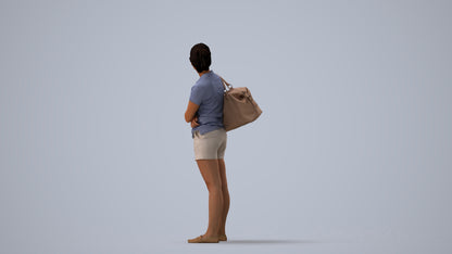3D people model woman casual standing, scanned human for 3ds Max rendering, three-quarter view render
