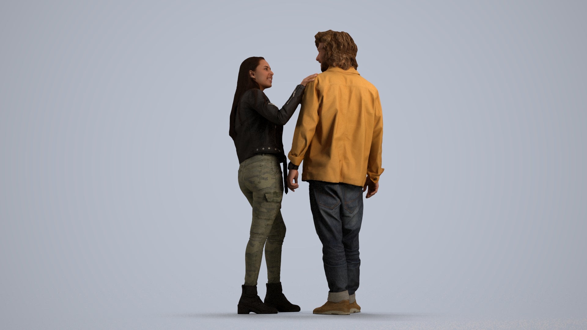 realistic 3D woman casual couple, scanned archviz people for Blender and 3ds Max, front view render