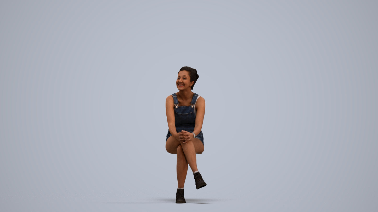 realistic 3D woman casual sitting, scanned archviz people for Blender and 3ds Max, standing pose render