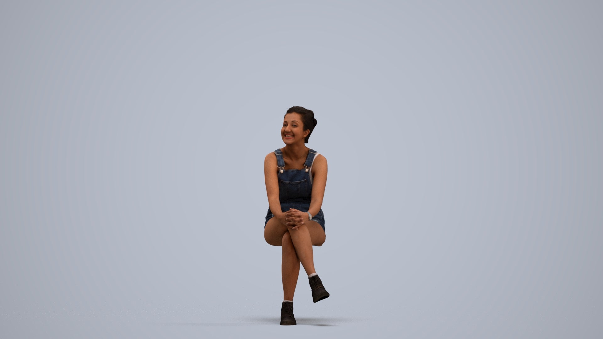 realistic 3D woman casual sitting, scanned archviz people for Blender and 3ds Max, standing pose render