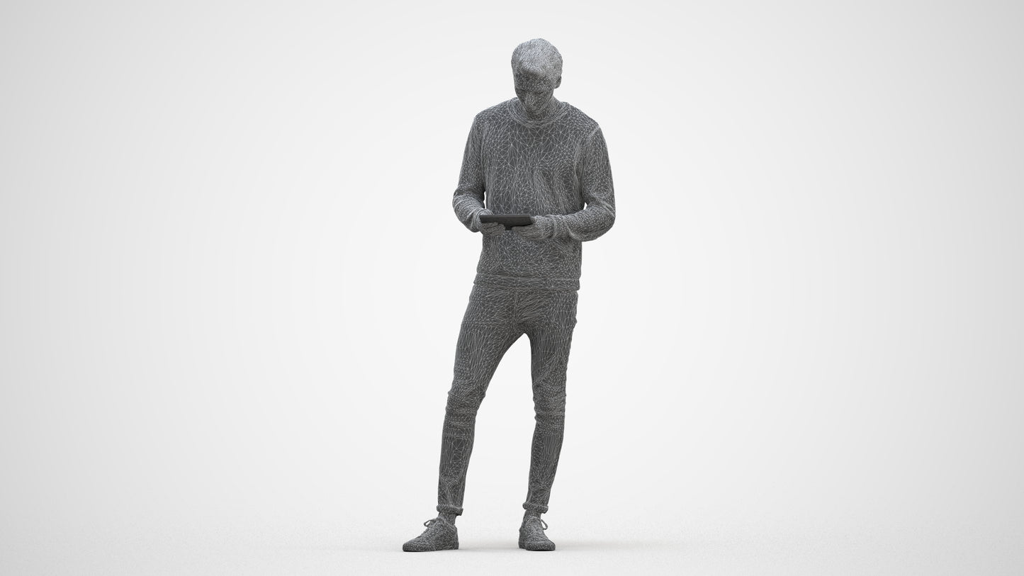 3D people model man casual standing, scanned human for 3ds Max rendering, three-quarter front view render