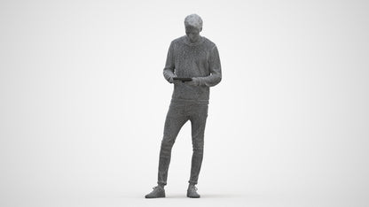 3D people model man casual standing, scanned human for 3ds Max rendering, three-quarter front view render
