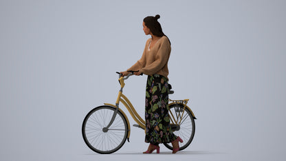 realistic 3D human woman casual cycling, archviz people FBX OBJ for Blender, three-quarter view render