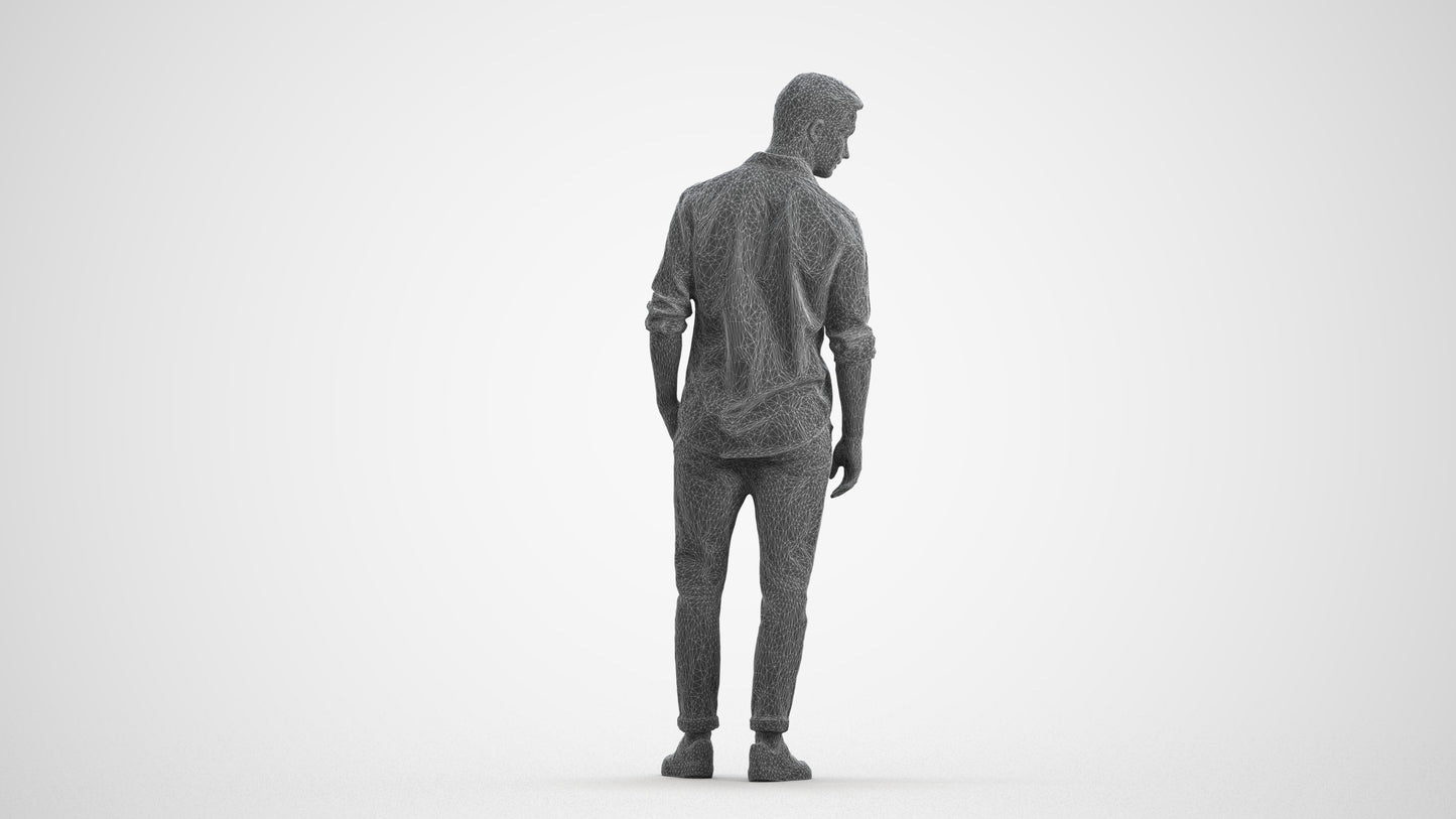 realistic 3D people man casual standing, render-ready for V-Ray and Corona, FBX OBJ, wireframe front view