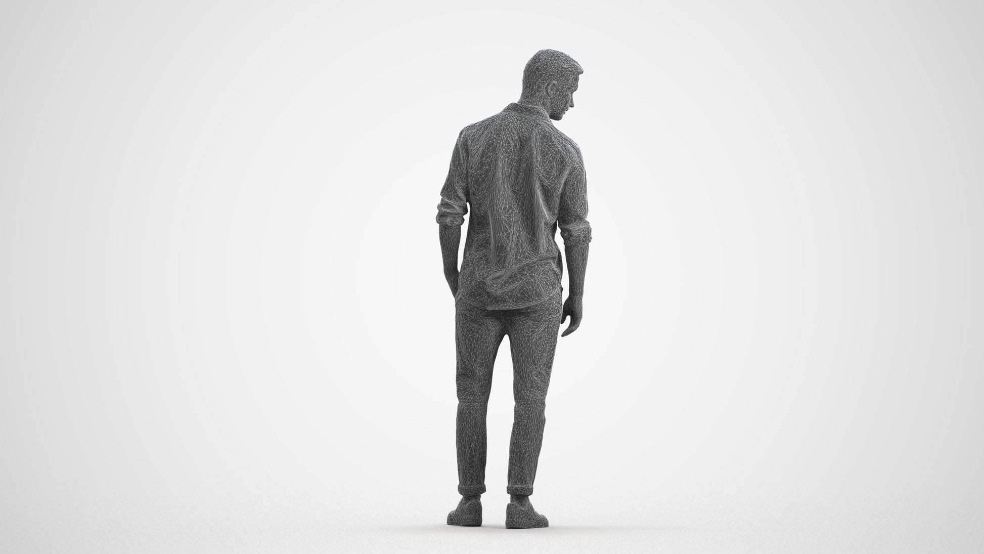 realistic 3D people man casual standing, render-ready for V-Ray and Corona, FBX OBJ, wireframe front view