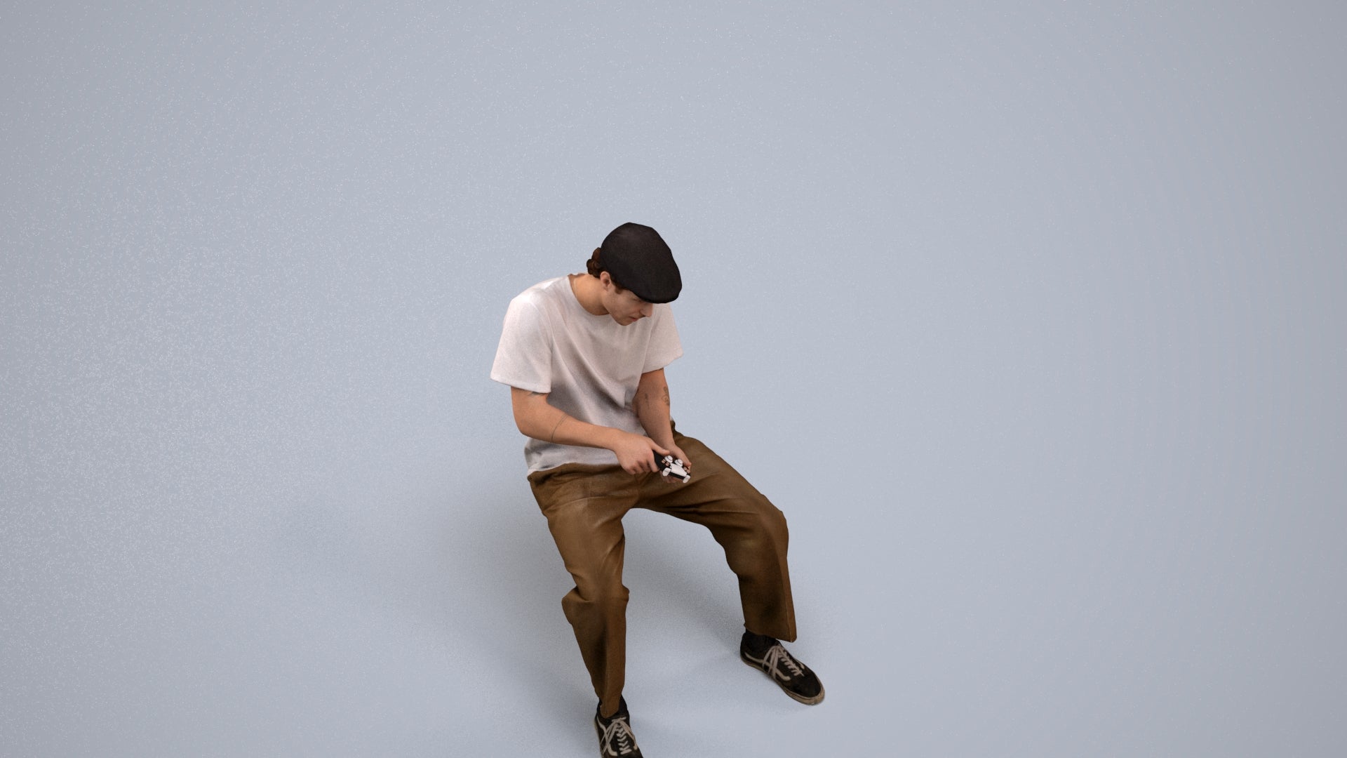 scanned 3D man casual sitting, photogrammetry people for Enscape and V-Ray, back view render