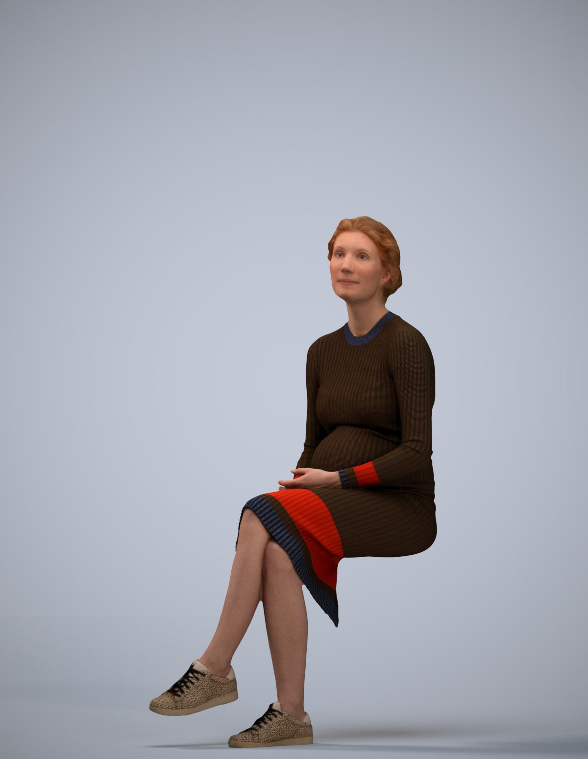 scanned 3D woman casual sitting, photogrammetry people for Enscape and V-Ray