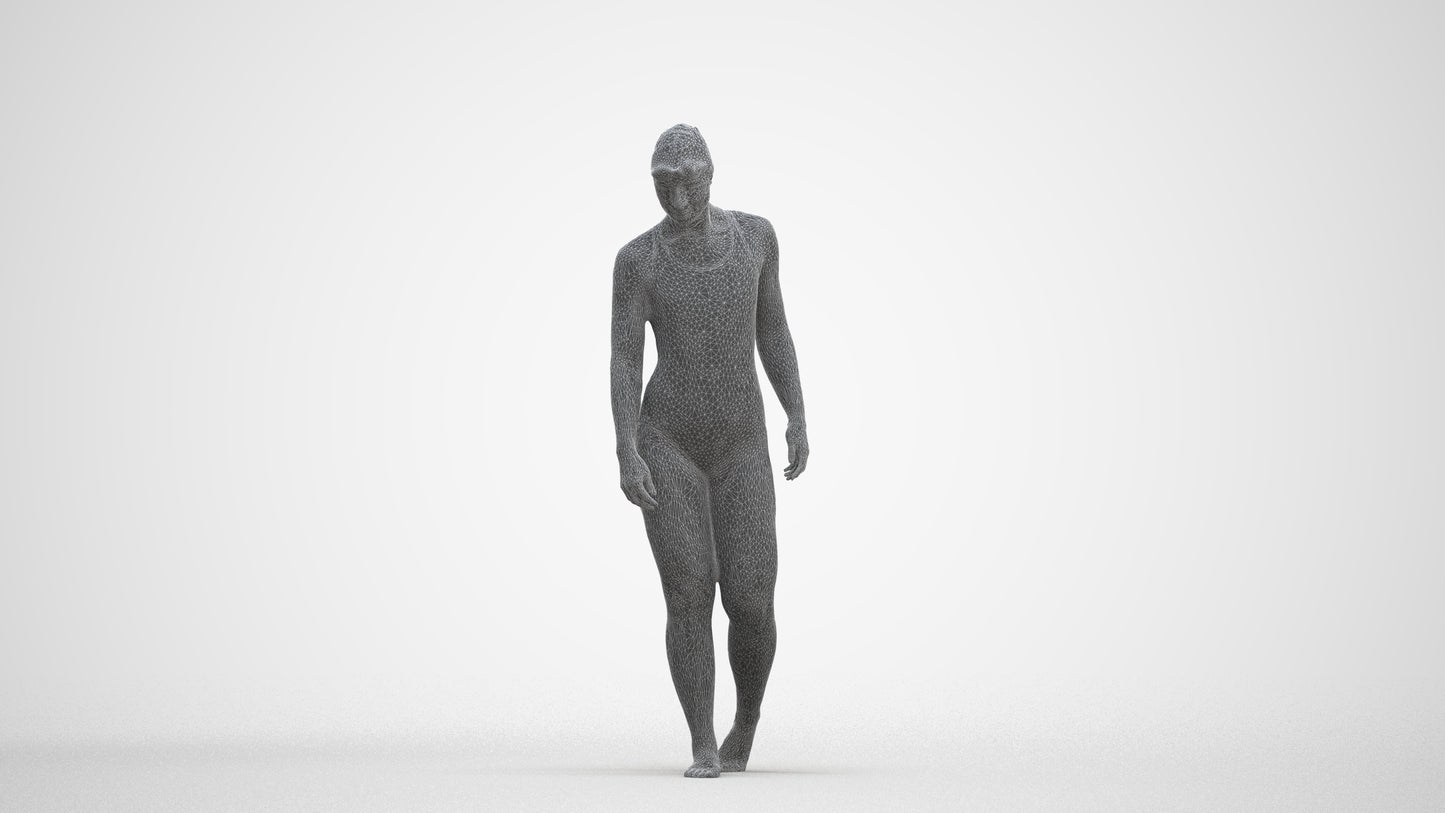 scanned 3D woman sport pool, photogrammetry people for Enscape and V-Ray, three-quarter front view render