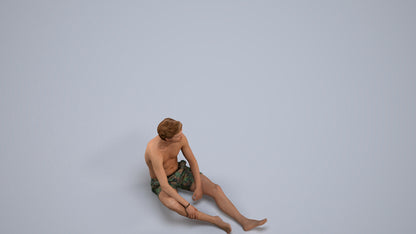 3D human model man pool, photogrammetry scanned person for archviz, back view render